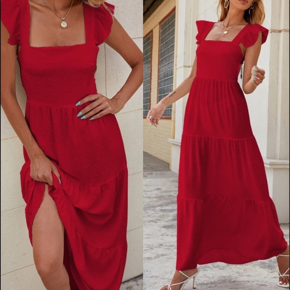 Boho tied open back square neck maxi dress - Picture 4 of 12